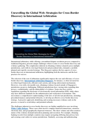Unravelling the Global Web Strategies for Cross-Border Discovery in International Arbitration