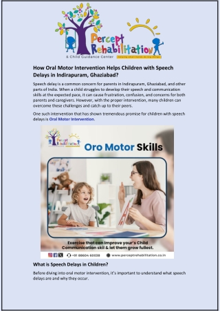 How Oral Motor Intervention Helps Children with Speech Delays in Indirapuram, Ghaziabad