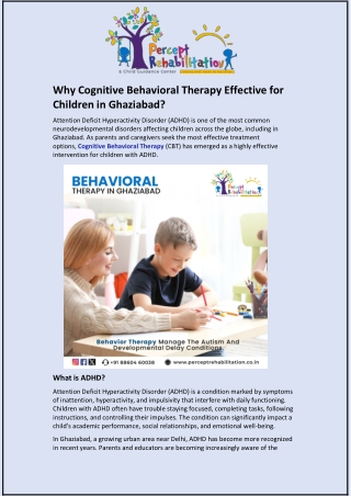 Why Cognitive Behavioral Therapy Effective for Children in Ghaziabad