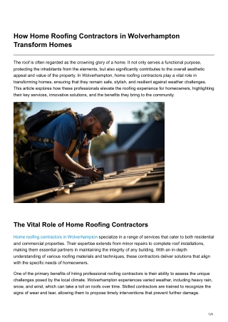 How Home Roofing Contractors in Wolverhampton Transform Homes