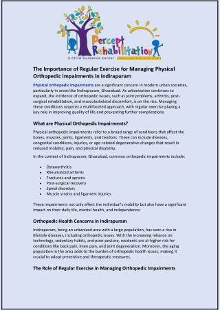 The Importance of Regular Exercise for Managing Physical Orthopedic Impairments in Indirapuram