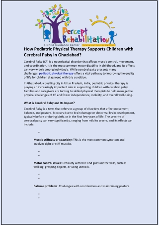 How Pediatric Physical Therapy Supports Children with Cerebral Palsy in Ghaziabad