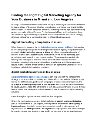 Finding the Right Digital Marketing Agency for Your Business in Miami and Los Angeles