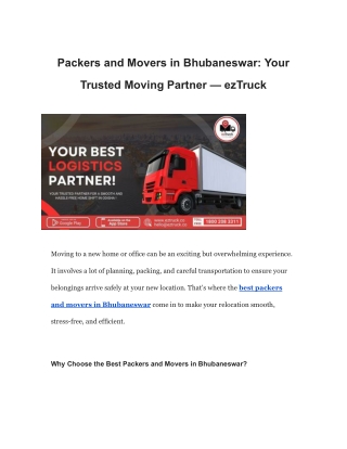 Packers and Movers in Bhubaneswar: Your Trusted Moving Partner — ezTruck
