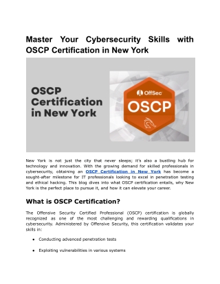 Master Your Cybersecurity Skills with OSCP Certification in New York