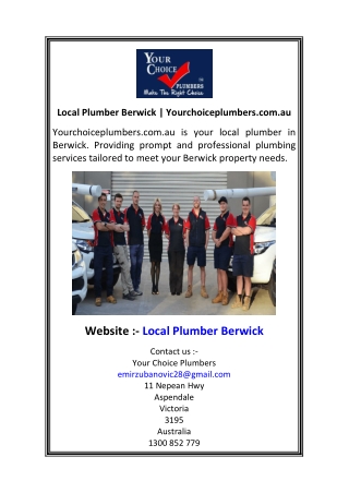 Local Plumber Berwick  Yourchoiceplumbers.com.au