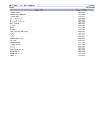 Valtra BF 65 TRACTOR (BR) Tractor Parts Catalogue Manual Instant Download (Part No. C006502)