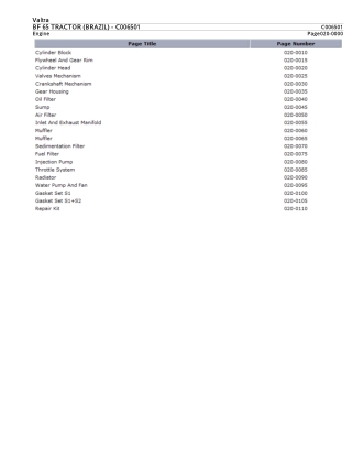 Valtra BF 65 TRACTOR (BRAZIL) Tractor Parts Catalogue Manual Instant Download (Part No. C006501)