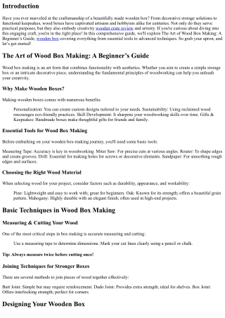 The Art of Wood Box Making: A Beginner’s Guide