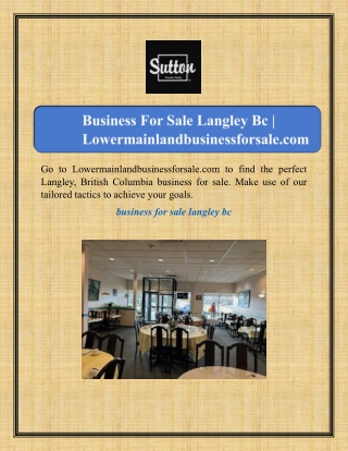 Business For Sale Langley Bc | Lowermainlandbusinessforsale.com