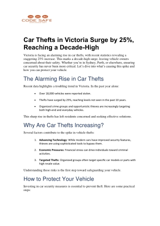 Car Thefts in Victoria Surge by 25 codesafe 04-1