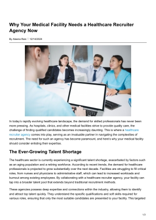 Why Your Medical Facility Needs a Healthcare Recruiter Agency Now