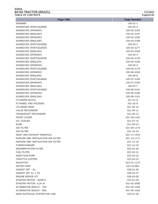 Valtra BH160 TRACTOR (BRAZIL) Tractor Parts Catalogue Manual Instant Download (Part No. C016003)