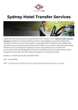 Sydney Hotel Transfer Services