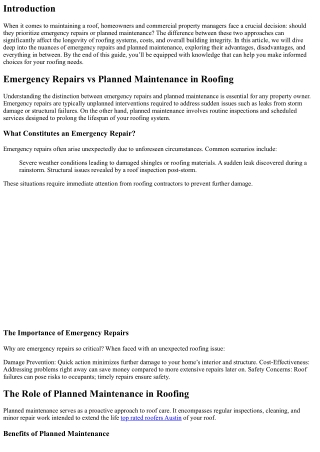 “Emergency Repairs vs Planned Maintenance in roofing.”