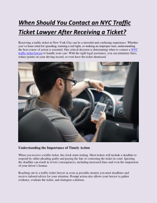 When Should You Contact an NYC Traffic Ticket Lawyer After Receiving a Ticket?