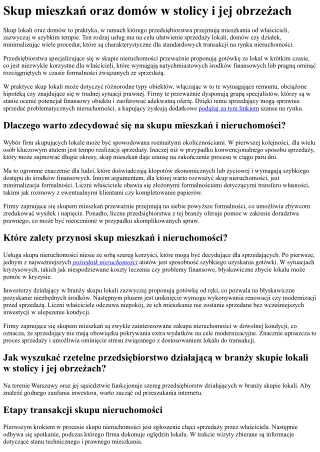 Skup nieruchomości w Warszawie i okolicach