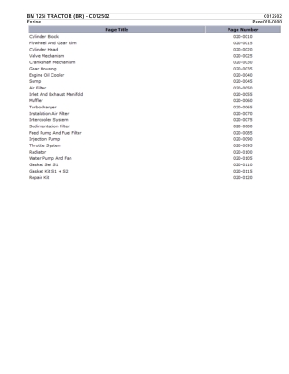 Valtra BM 125i TRACTOR (BR) Tractor Parts Catalogue Manual Instant Download (Part No. C012502)