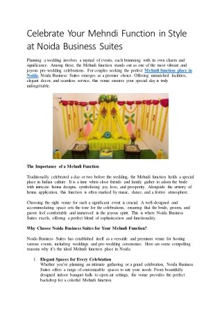 Celebrate Your Mehndi Function in Style at Noida Business Suites