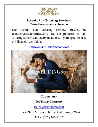 Bespoke Suit Tailoring Services  Trutailorcocustomsuits