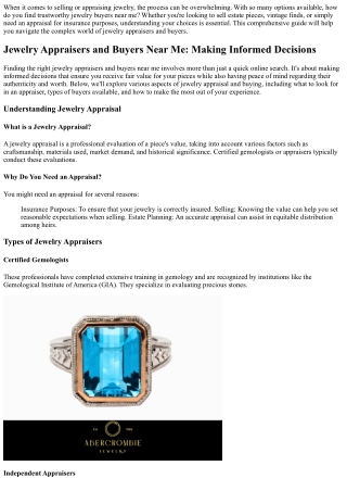 Jewelry Appraisers and Buyers Near Me: Making Informed Decisions