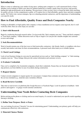 How to Find Affordable, Quality Fence and Deck Companies Nearby
