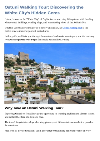 Ostuni Walking Tour | Explore Hidden Gems with Private Tours Puglia