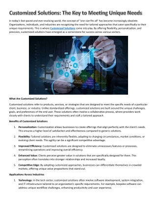 Customized Solutions: The Key to Meeting Unique Needs