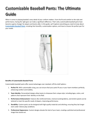 Customizable Baseball Pants: The Ultimate Guide