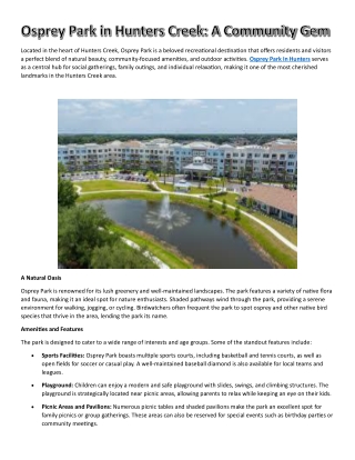 Osprey Park in Hunters Creek: A Community Gem