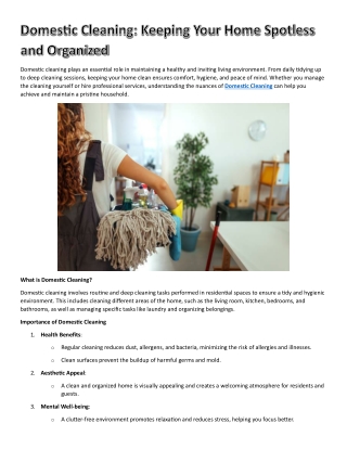Domestic Cleaning: Keeping Your Home Spotless and Organized