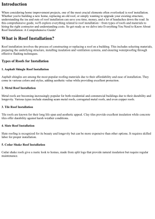 Everything You Need to Know About Roof Installation: A Comprehensive Guide