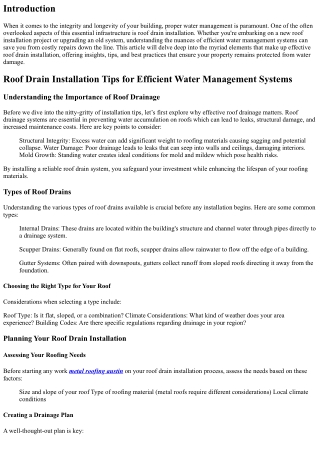 Roof Drain Installation Tips for Efficient Water Management Systems