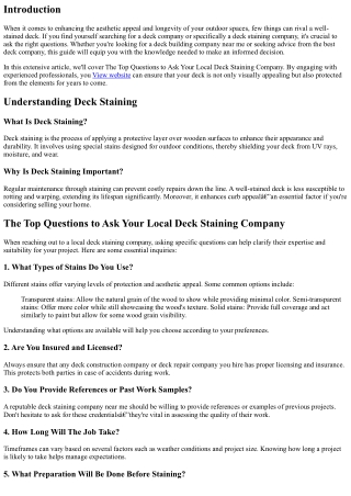 The Top Questions to Ask Your Local Deck Staining Company