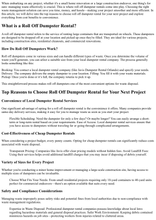 Top Reasons to Choose Roll Off Dumpster Rental for Your Next Project