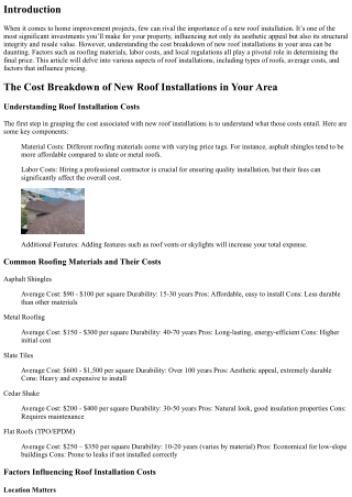 “The Cost Breakdown of New Roof Installations in Your Area”