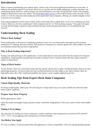 Deck Sealing Tips from Expert Deck Stain Companies
