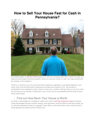 How to Sell Your House Fast for Cash in Pennsylvania