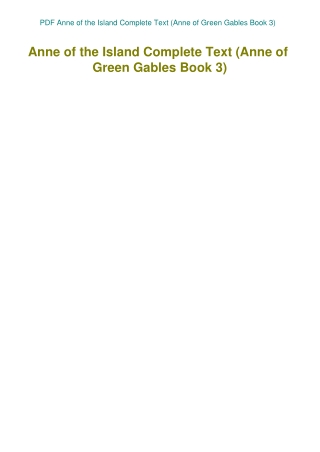PDF Anne of the Island Complete Text (Anne of Green Gables Book 3)  