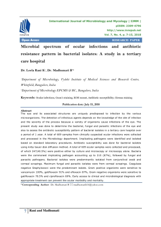 Microbial spectrum of ocular infections and antibiotic resistance pattern