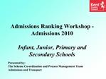 Admissions Ranking Workshop - Admissions 2010 Infant, Junior, Primary and Secondary Schools