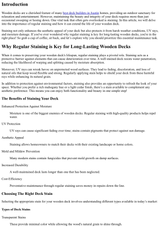 “Why Regular Staining is Key for Long-Lasting Wooden decks”