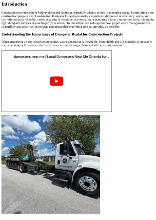 Streamlining Your Construction Projects with Construction Dumpster Orlando
