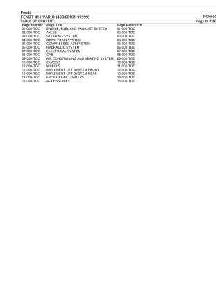 FENDT 411 VARIO (40000101-99999) Tractor Parts Catalogue Manual Instant Download (Part No. F400000)