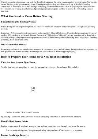 “How to Prepare Your Home for a New Roof Installation.”
