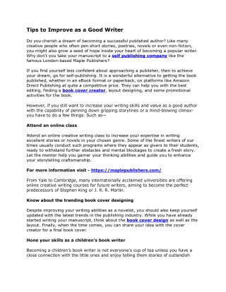 Tips to Improve as a Good Writer