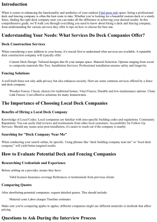 The Ultimate Guide to Hiring a Deck and Fencing Company Near You