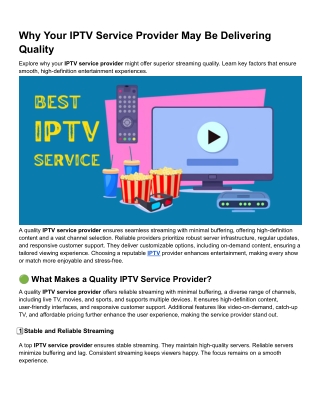 Why Your IPTV Service Provider May Be Delivering Quality