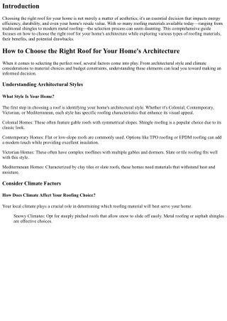 How to Choose the Right Roof for Your Home's Architecture
