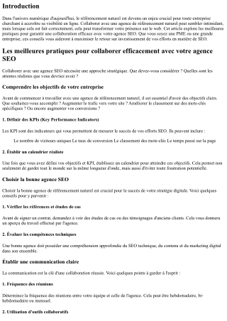 Les meilleures pratiques pour collaborer efficacement avec votre agence SEO